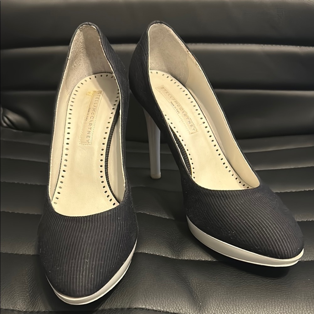 Stella McCartney Blue and White Corduroy Heels, Size 9.5 (EU 39.5)